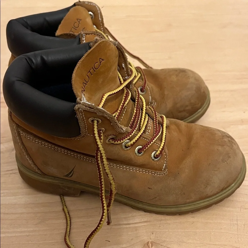 Nautica Tan Leather Boot with Yellow Accents